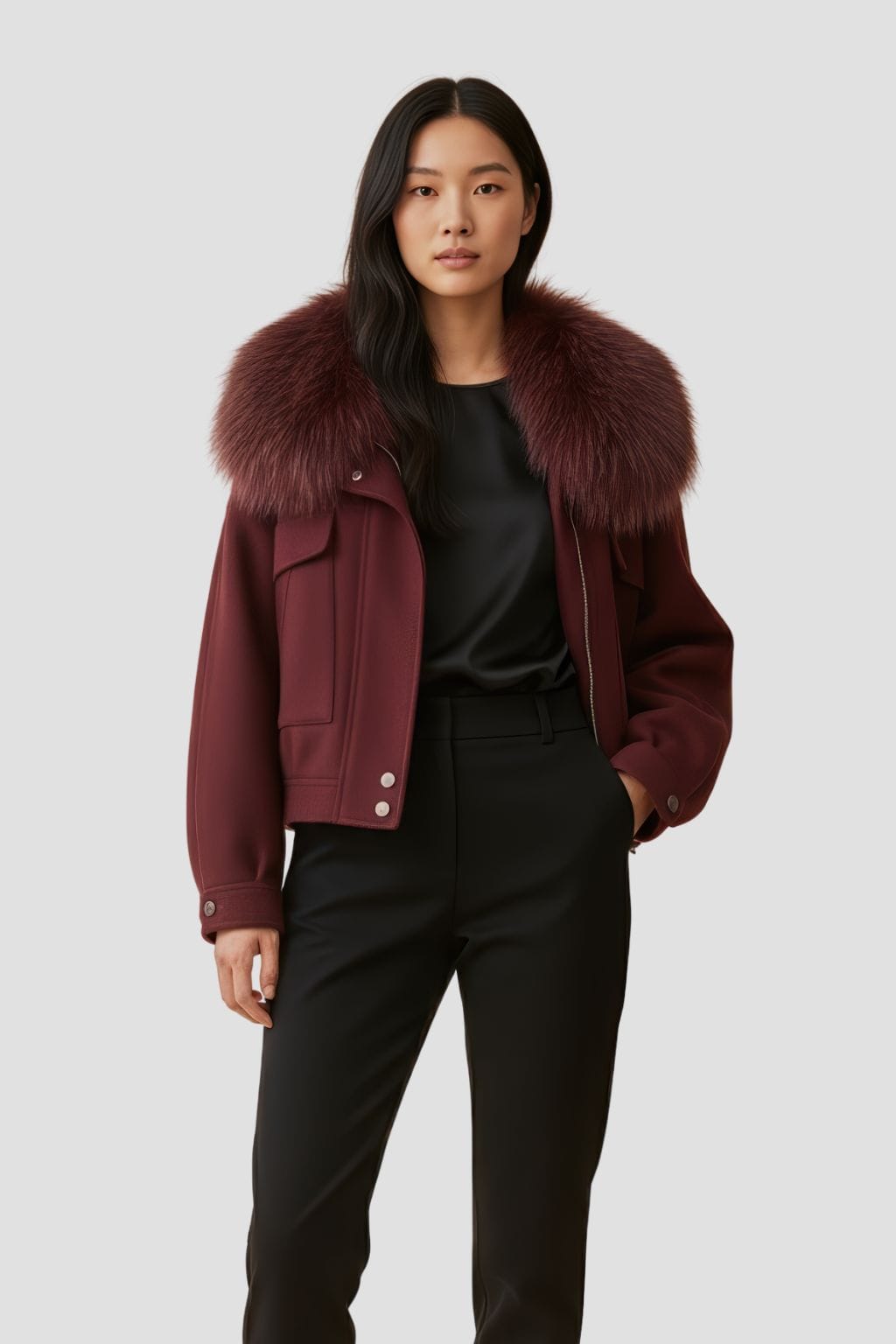 Veste fourrure femme bordeaux Héritage fourrure