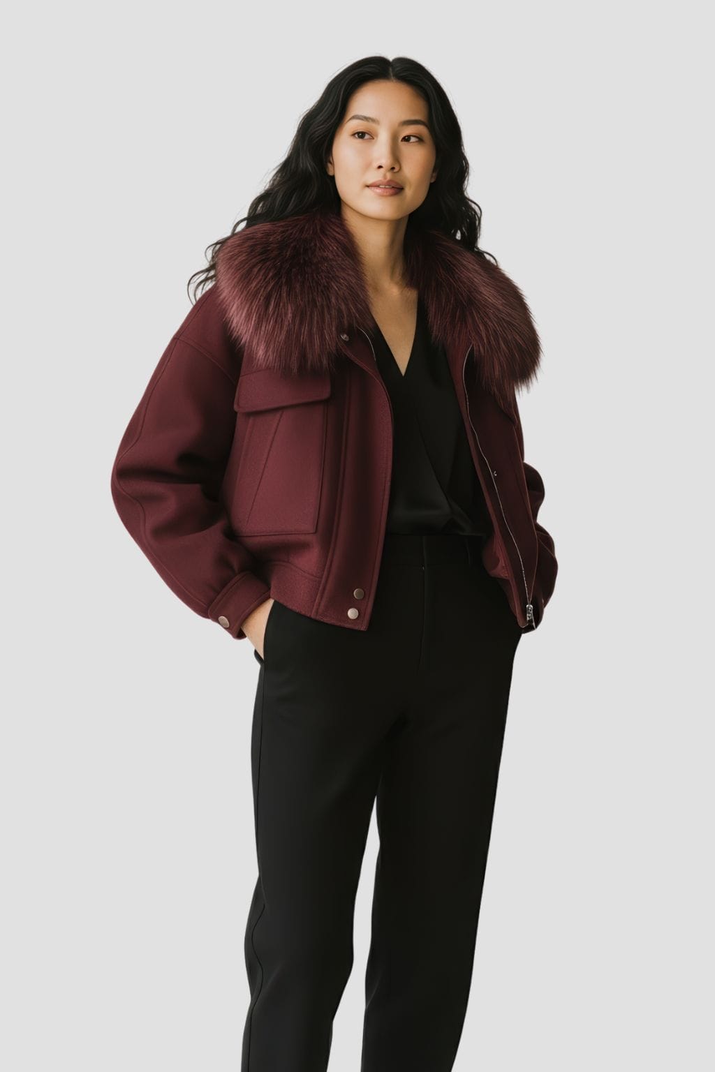 Veste fourrure femme bordeaux Héritage fourrure