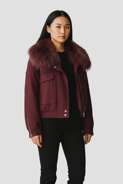 Veste fourrure femme bordeaux Héritage fourrure