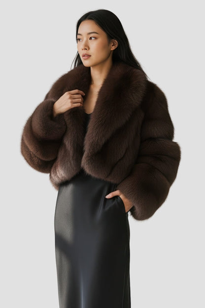 Veste fourrure femme chocolat Héritage fourrure