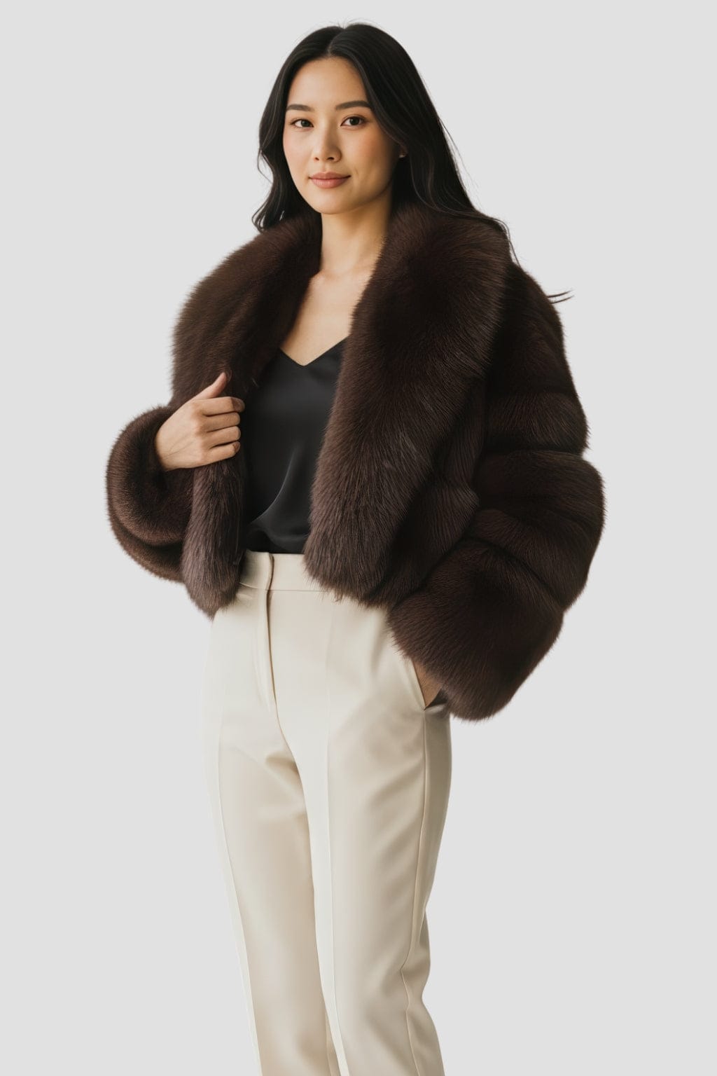 Veste fourrure femme chocolat Héritage fourrure