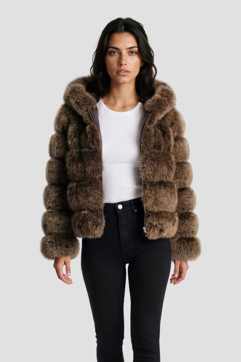 Veste fourrure femme chocolat Héritage fourrure
