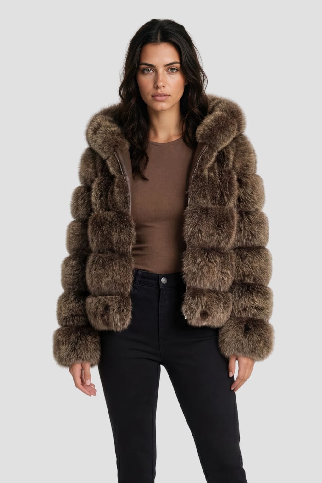 Veste fourrure femme chocolat Héritage fourrure