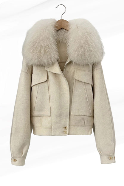 Veste fourrure femme courte blanche Héritage fourrure