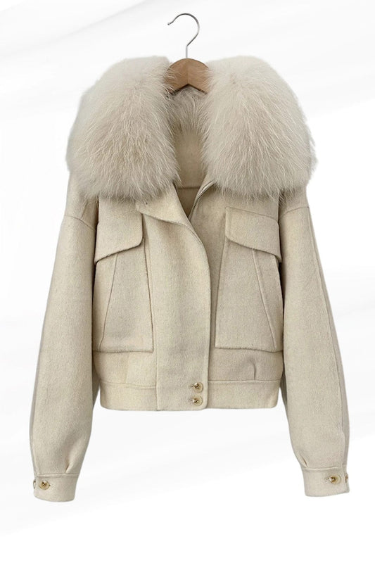 Veste fourrure femme courte blanche Héritage fourrure