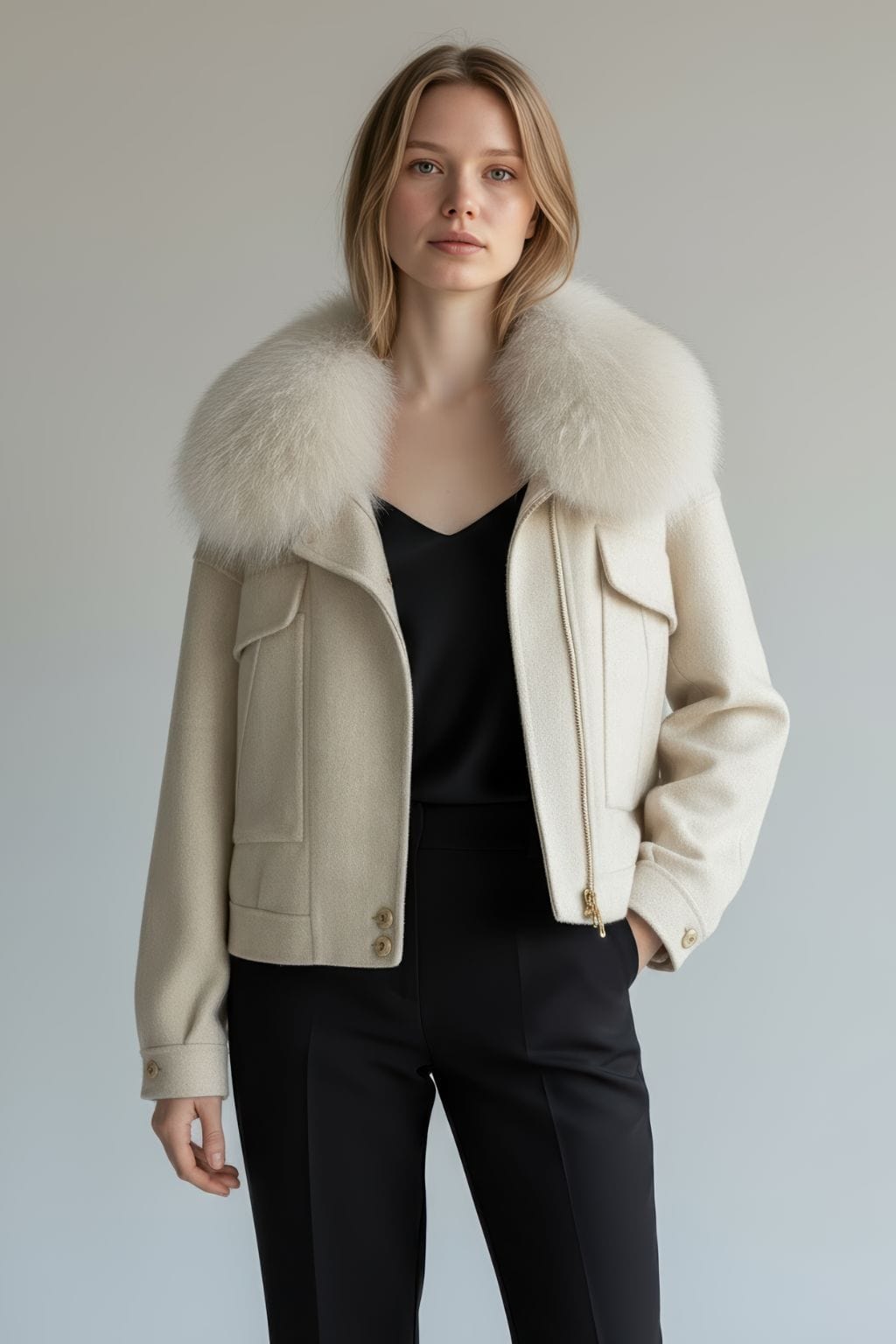 Veste fourrure femme courte blanche Héritage fourrure