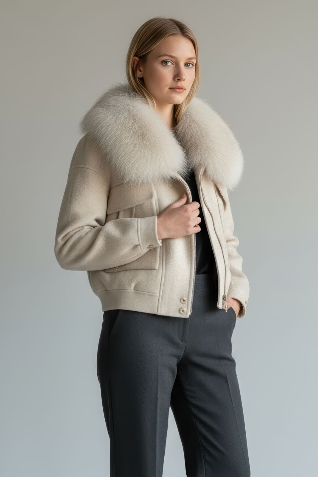 Veste fourrure femme courte blanche Héritage fourrure