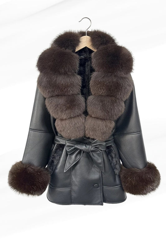 Veste fourrure femme cuir noire Héritage fourrure