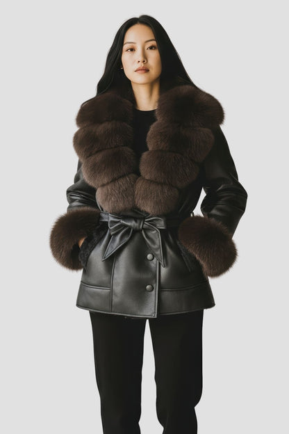 Veste fourrure femme cuir noire Héritage fourrure