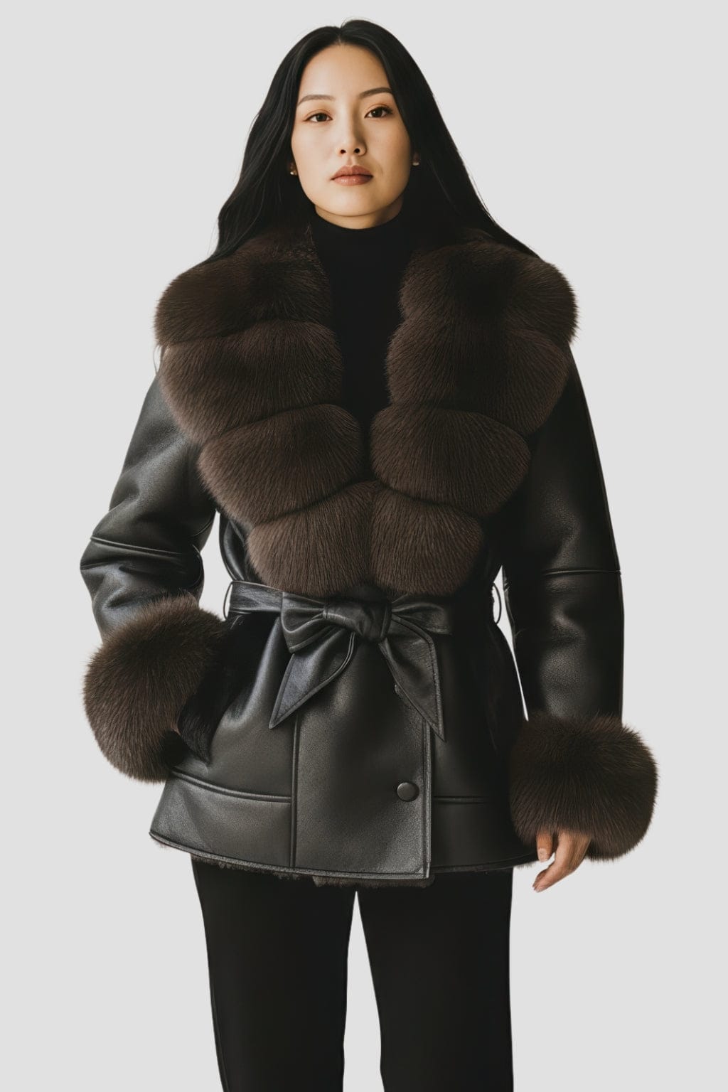 Veste fourrure femme cuir noire Héritage fourrure