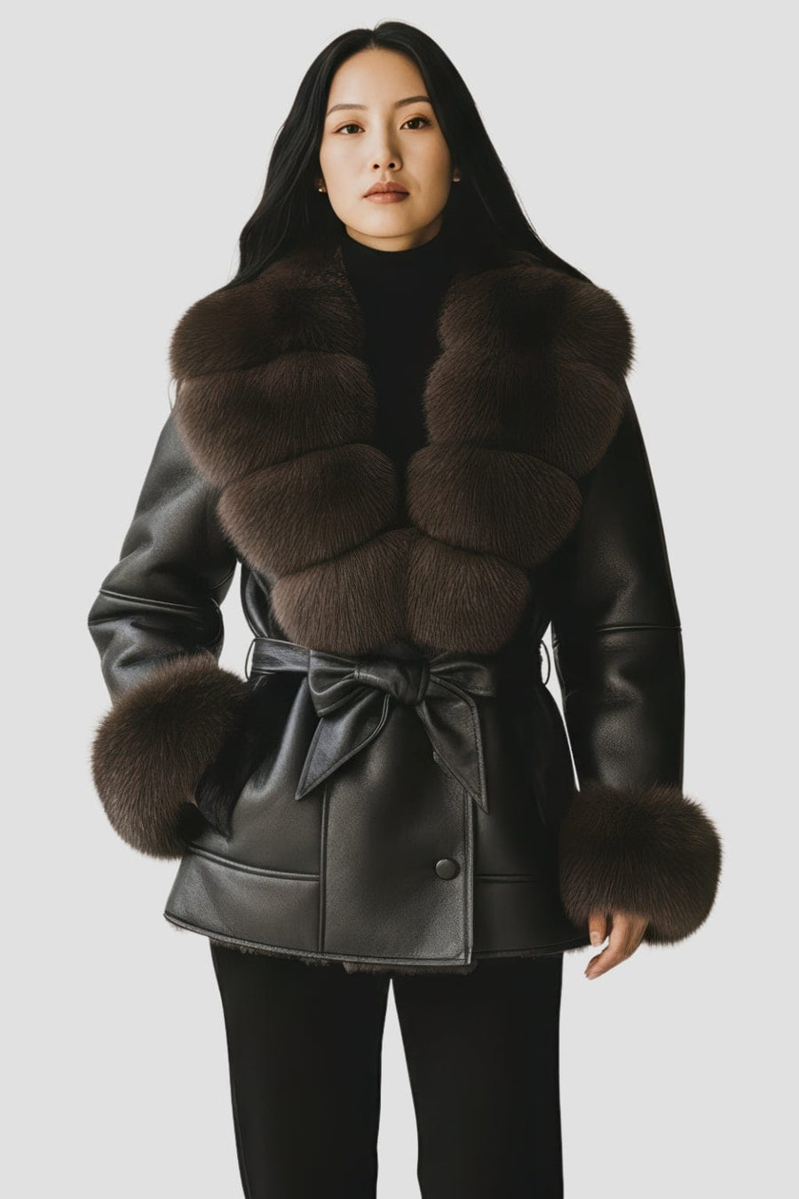 Veste fourrure femme cuir noire Héritage fourrure