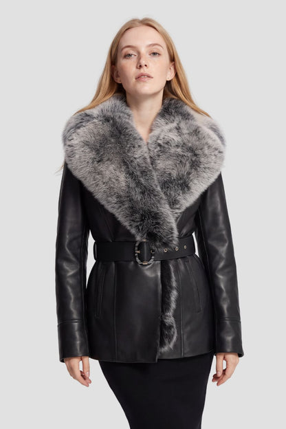 Veste fourrure femme cuir noire Héritage fourrure