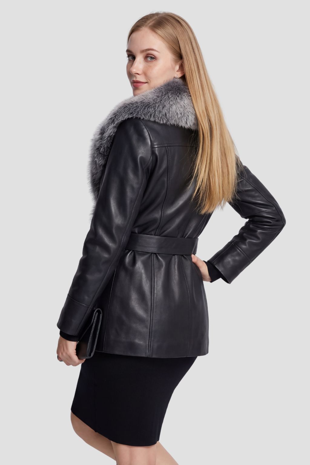 Veste fourrure femme cuir noire Héritage fourrure