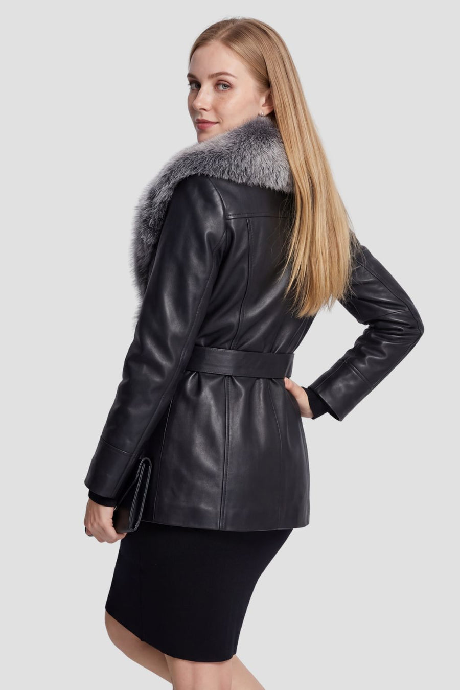 Veste fourrure femme cuir noire Héritage fourrure