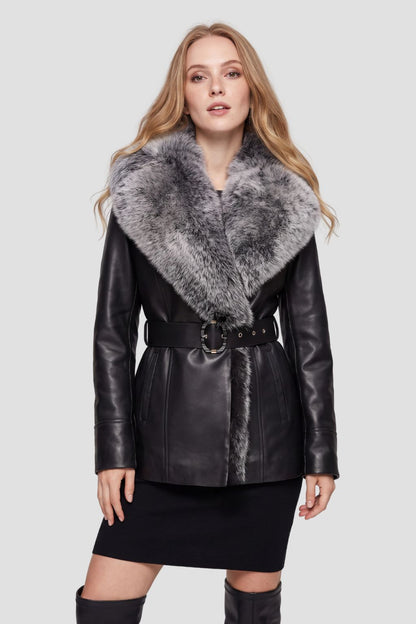 Veste fourrure femme cuir noire Héritage fourrure