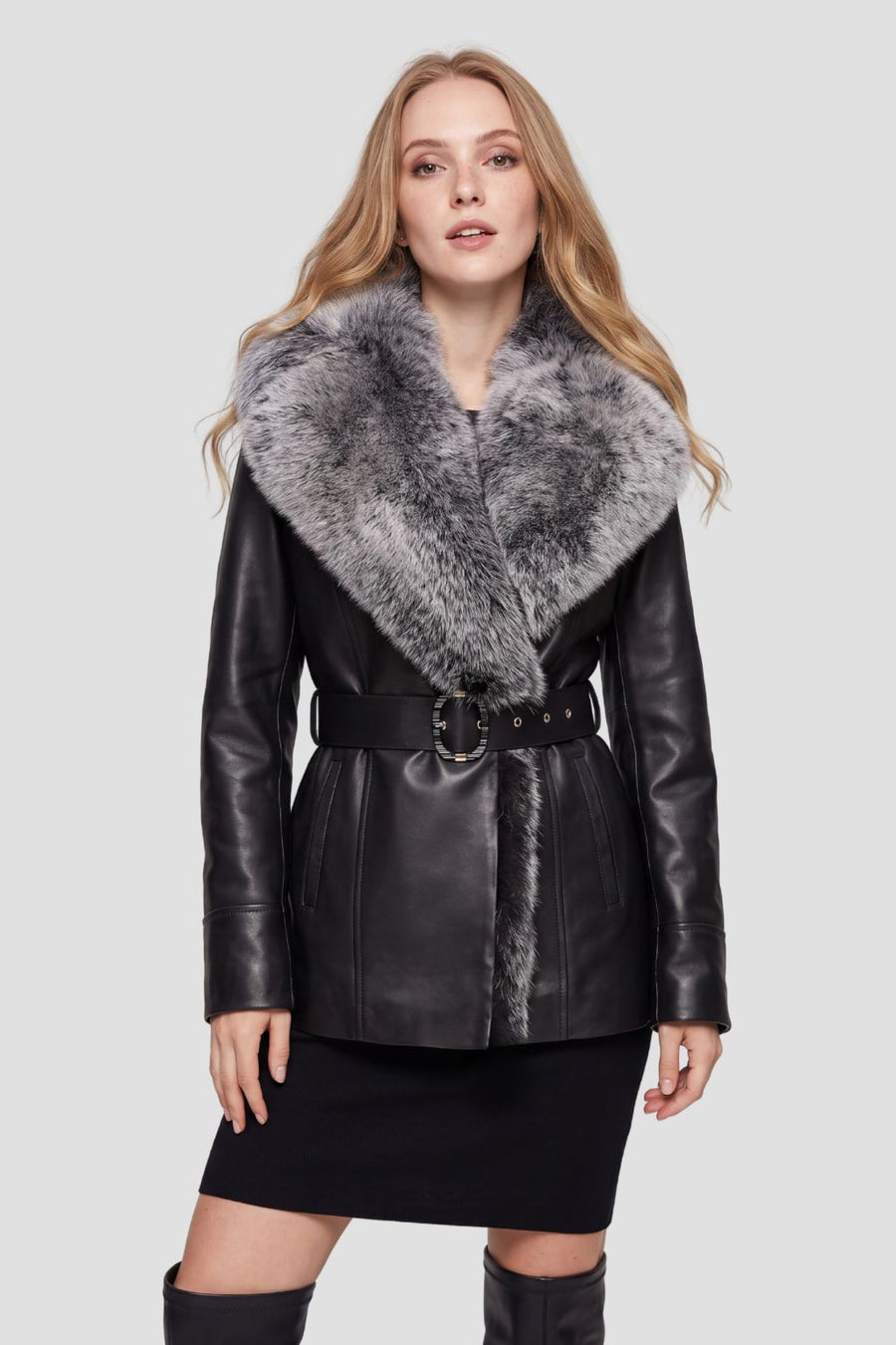 Veste fourrure femme cuir noire Héritage fourrure