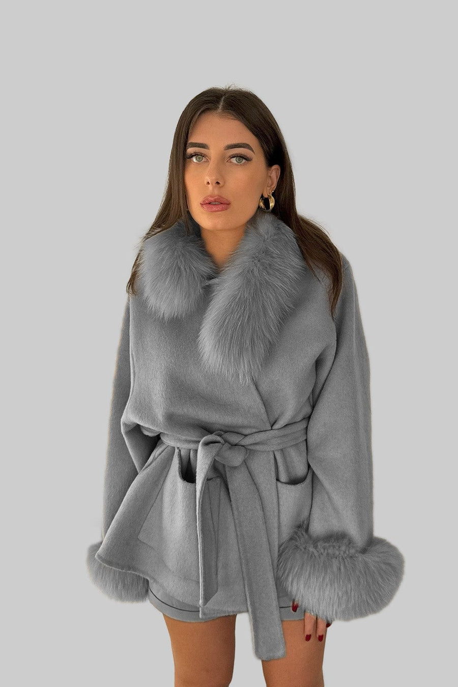 Veste fourrure femme grise Héritage fourrure