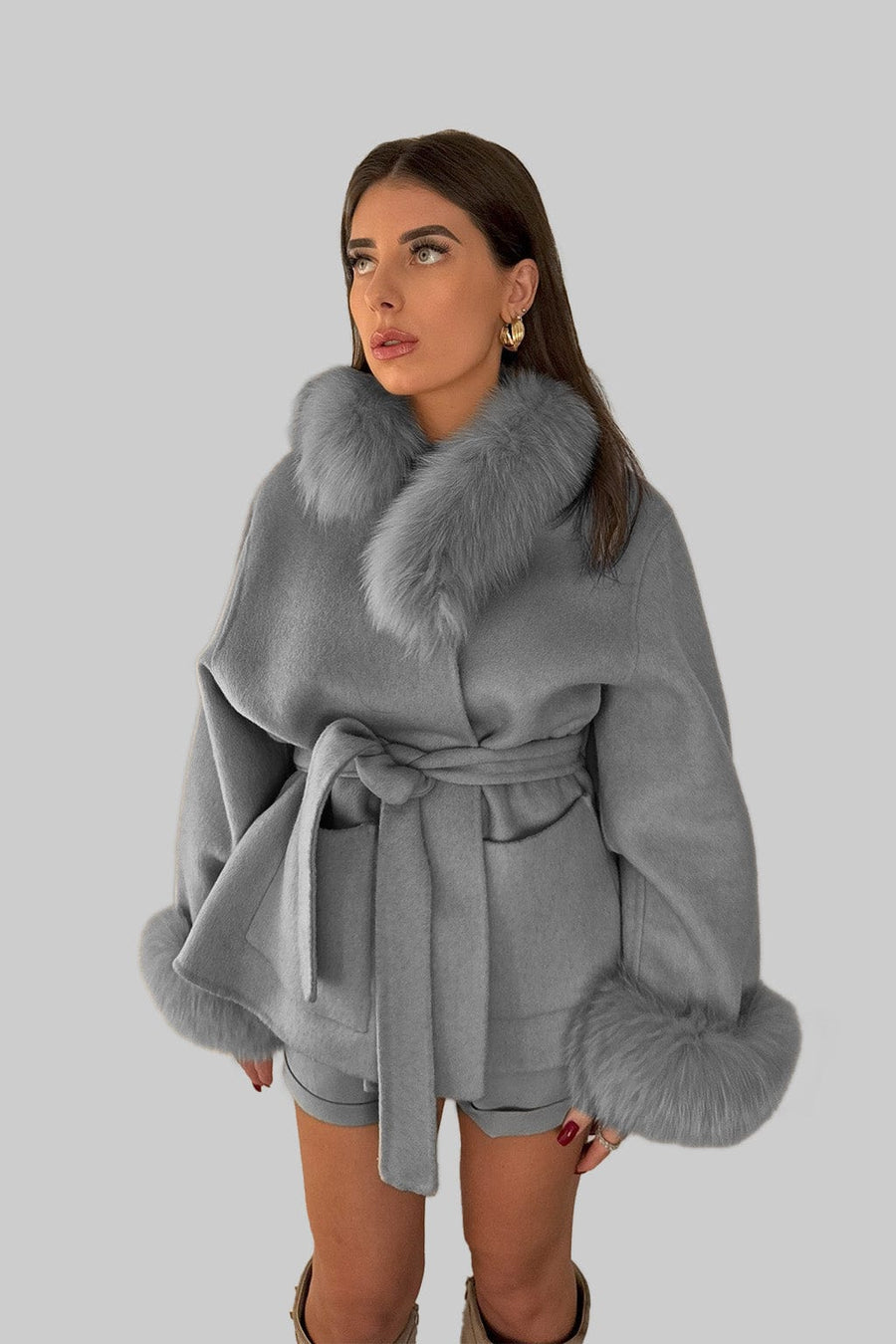 Veste fourrure femme grise Héritage fourrure