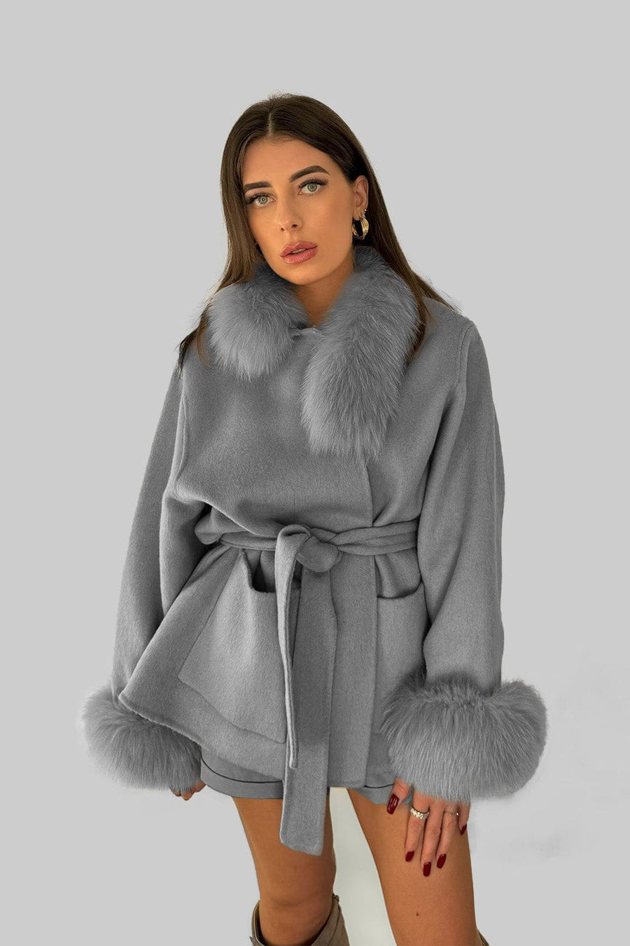 Veste fourrure femme grise Héritage fourrure