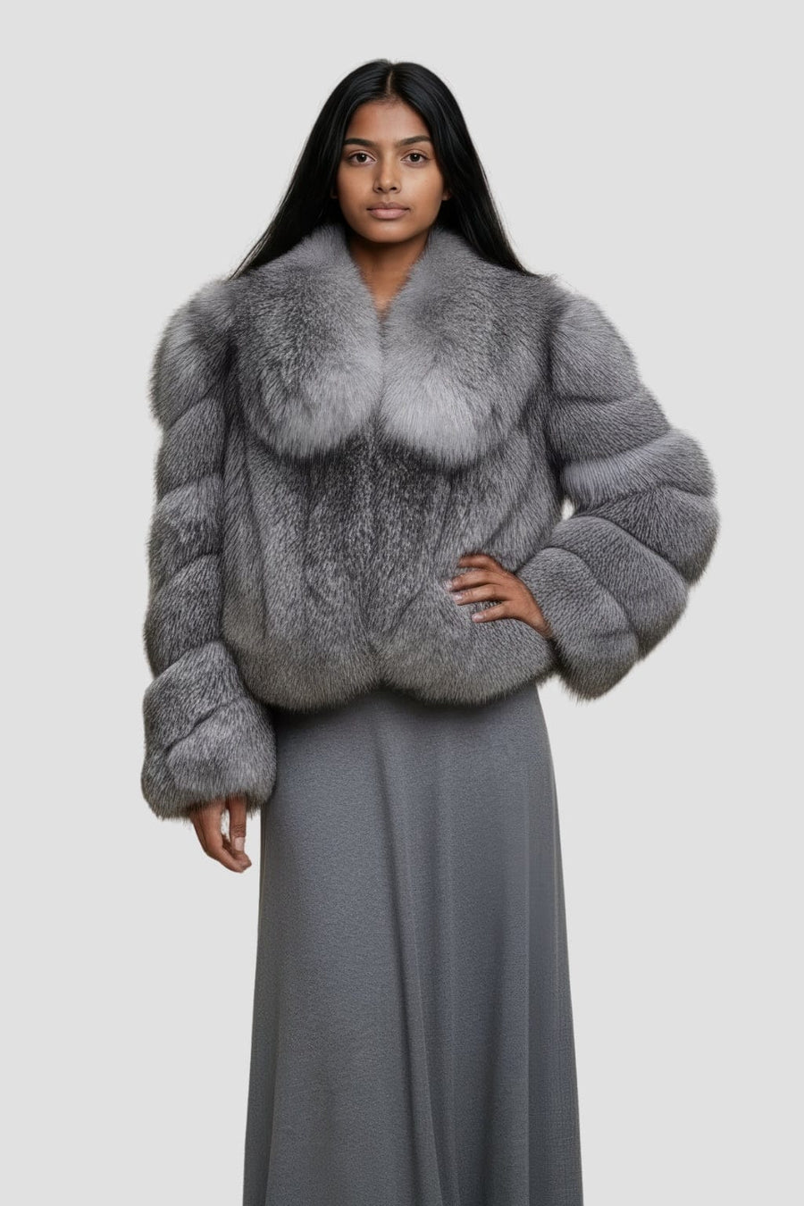 Veste fourrure femme grise Héritage fourrure