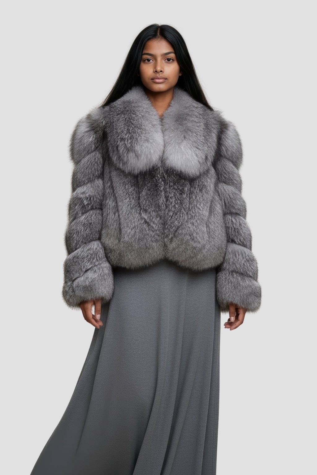 Veste fourrure femme grise Héritage fourrure