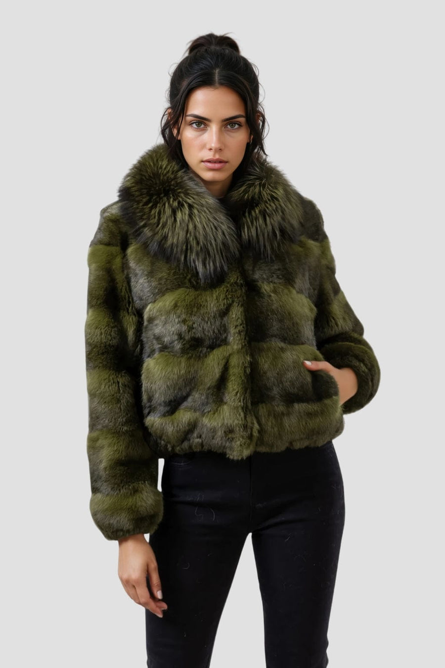 Veste fourrure femme kaki Héritage fourrure