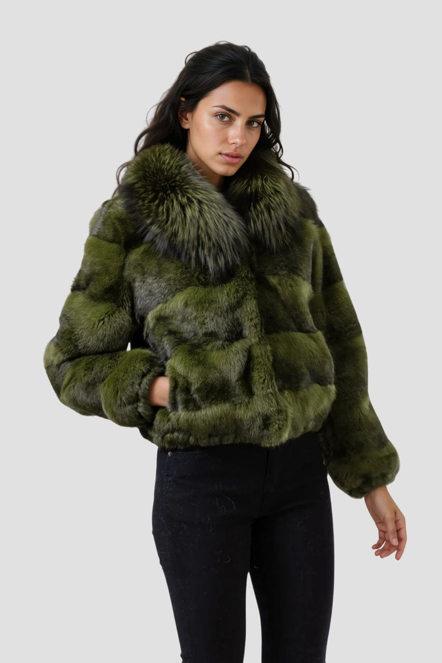 Veste fourrure femme kaki Héritage fourrure