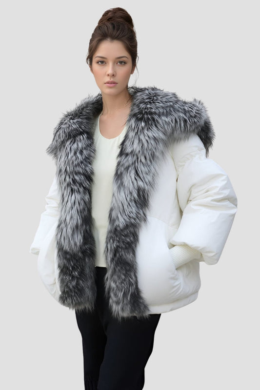 Veste fourrure femme renard gris Héritage fourrure