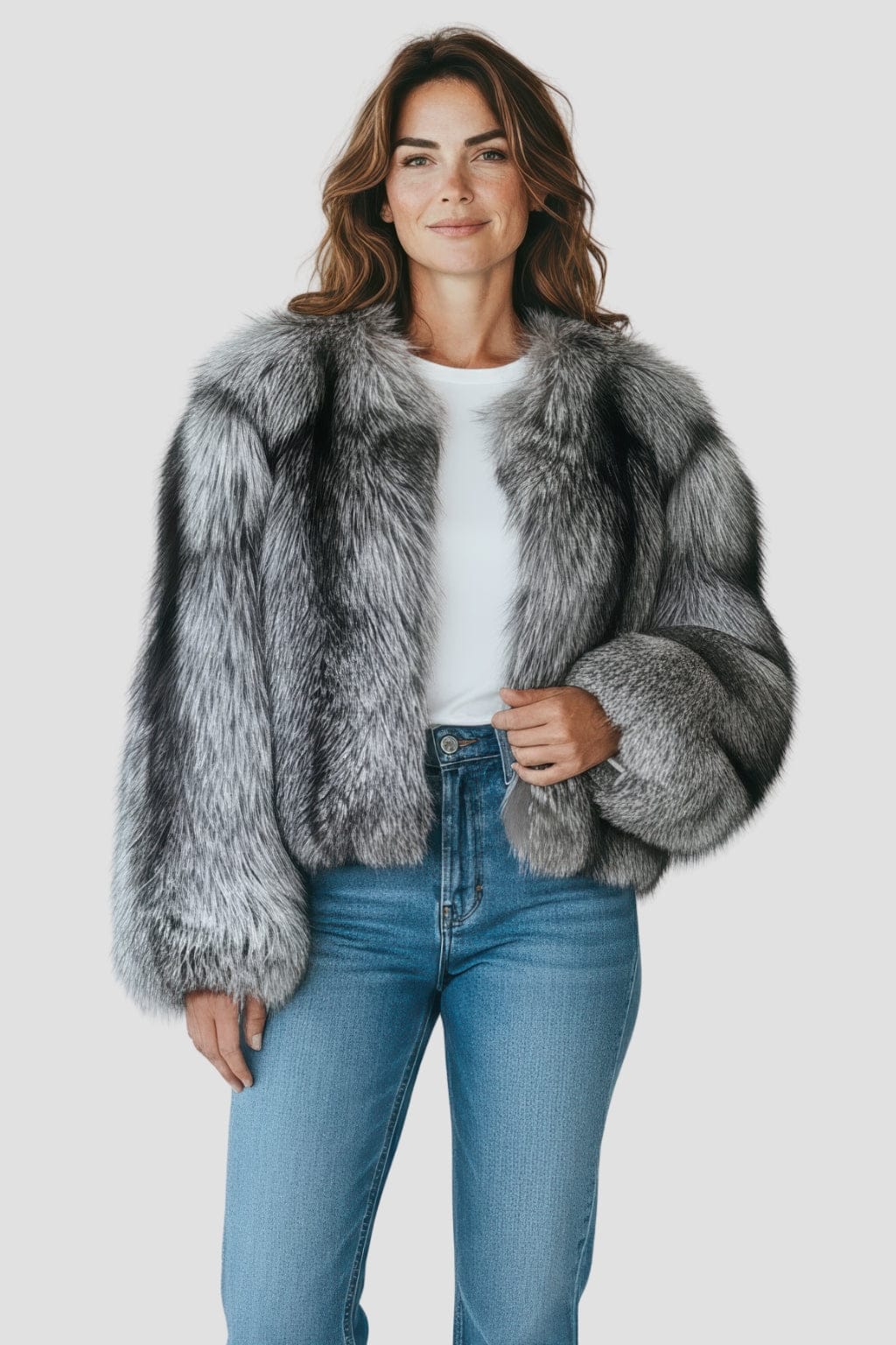 Veste fourrure femme renard gris Héritage fourrure