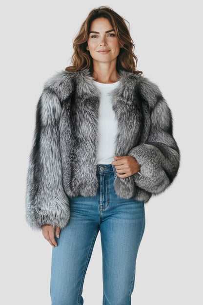 Veste fourrure femme renard gris Héritage fourrure