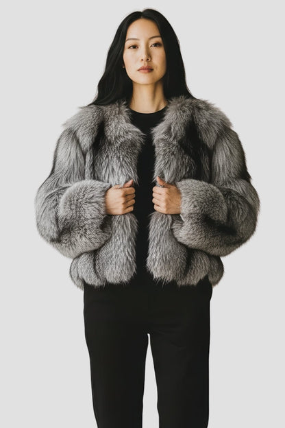 Veste fourrure femme renard gris Héritage fourrure