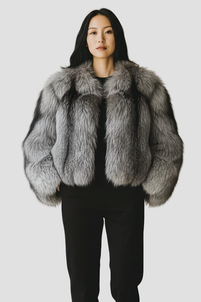 Veste fourrure femme renard gris Héritage fourrure