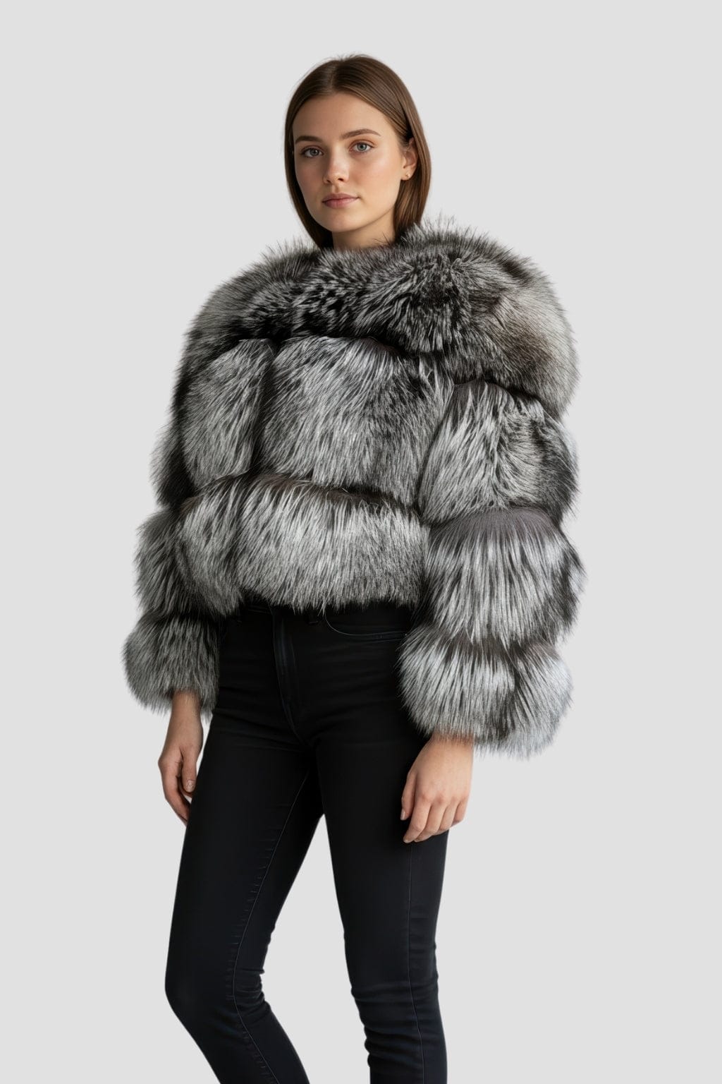 Veste fourrure femme renard gris – Héritage fourrure Veste fourrure femme renard gris – Héritage fourrure