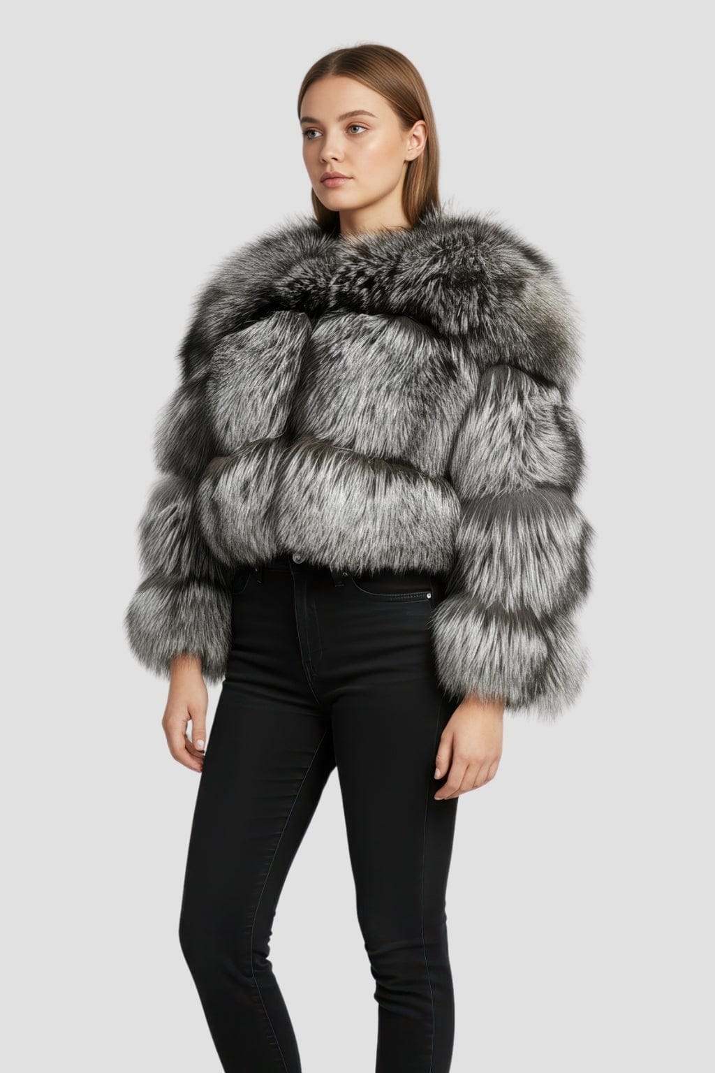 Veste fourrure femme renard gris Héritage fourrure
