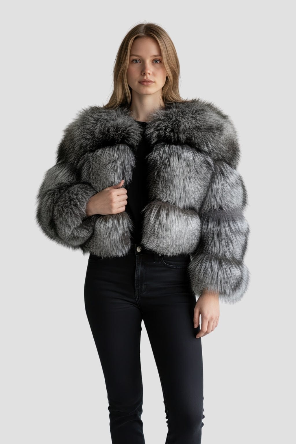 Veste fourrure femme renard gris Héritage fourrure