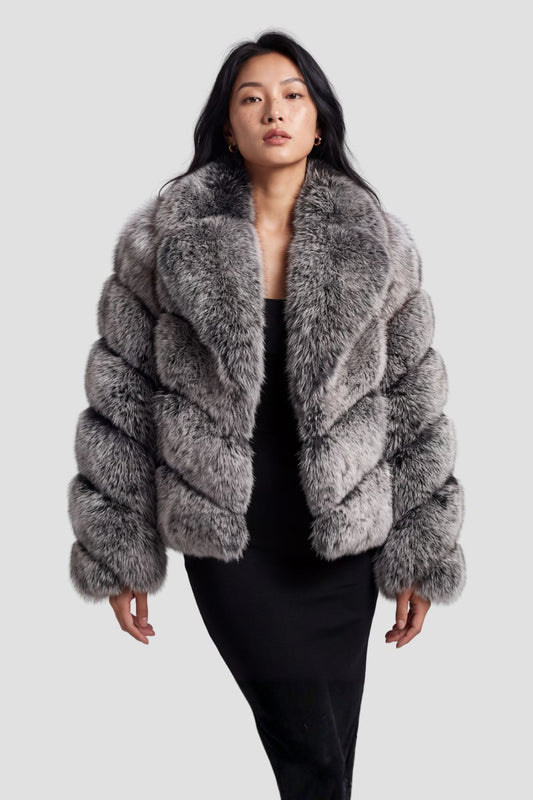 Veste fourrure femme renard gris Héritage fourrure