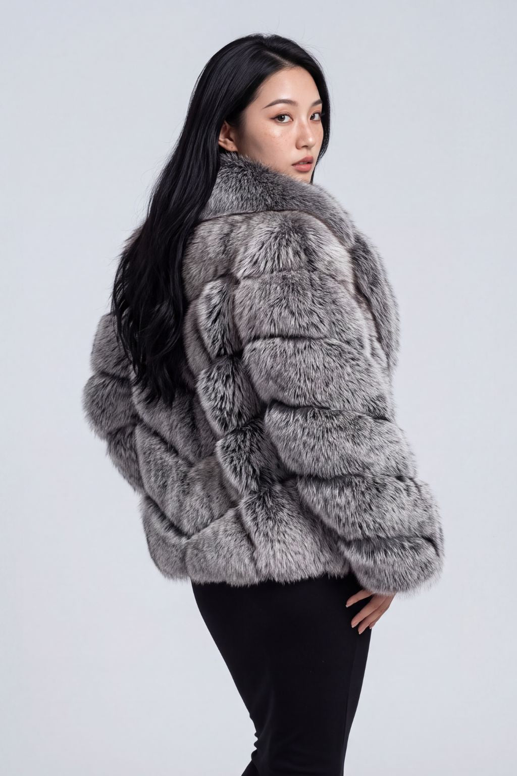 Veste fourrure femme renard gris Héritage fourrure