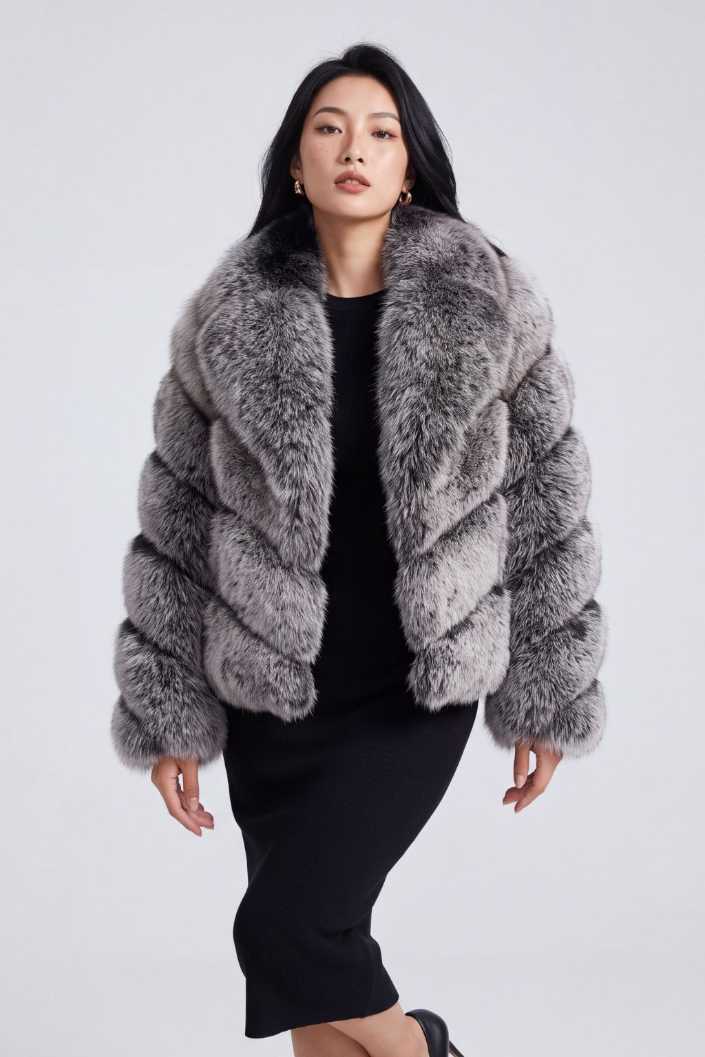 Veste fourrure femme renard gris Héritage fourrure