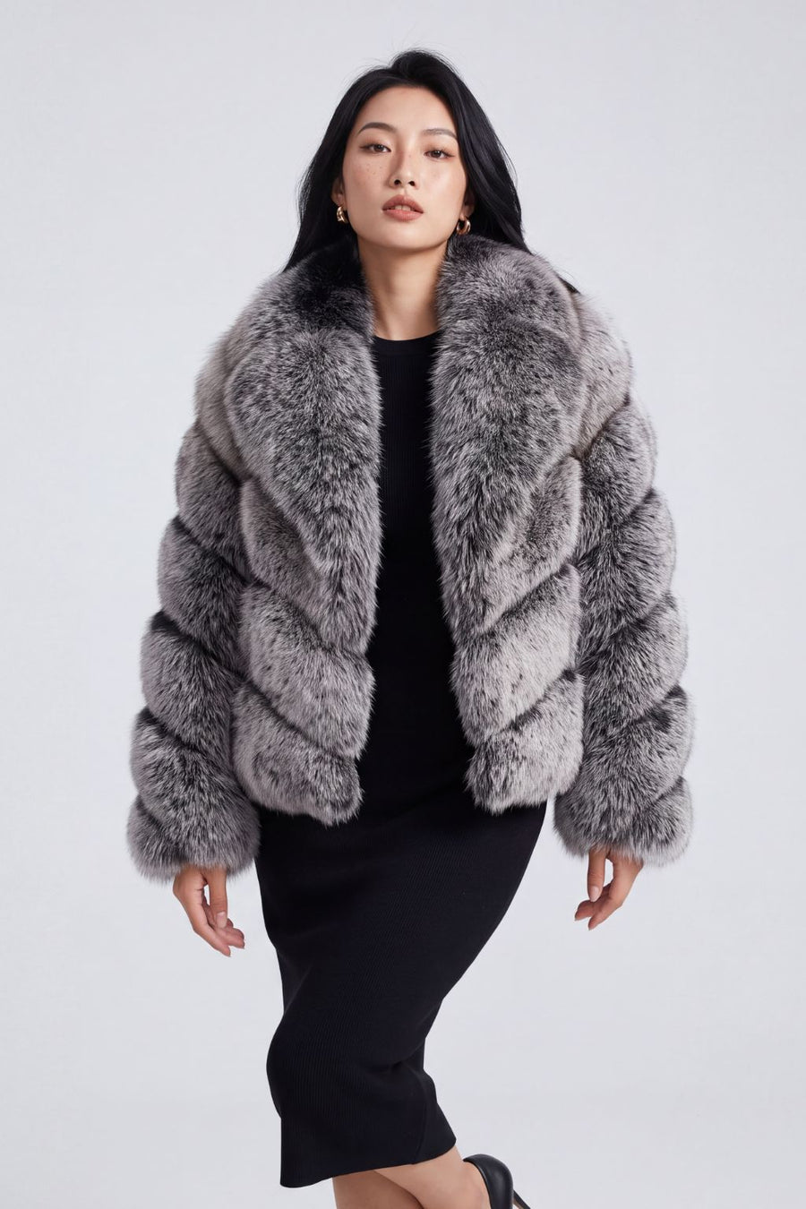 Veste fourrure femme renard gris Héritage fourrure
