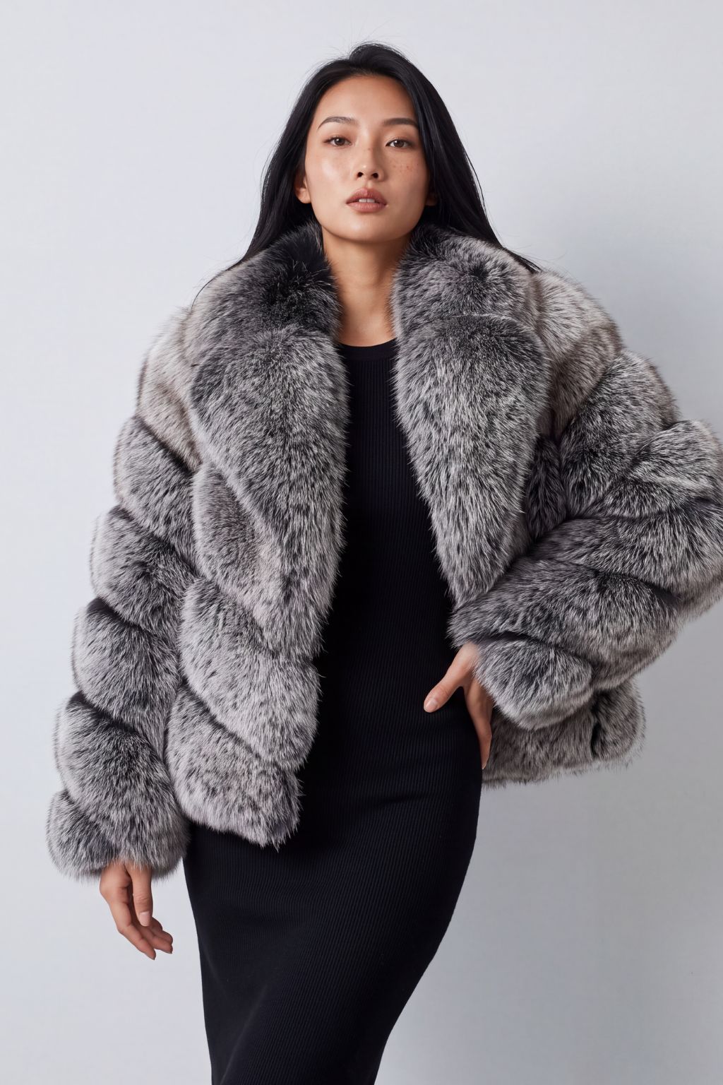 Veste fourrure femme renard gris Héritage fourrure