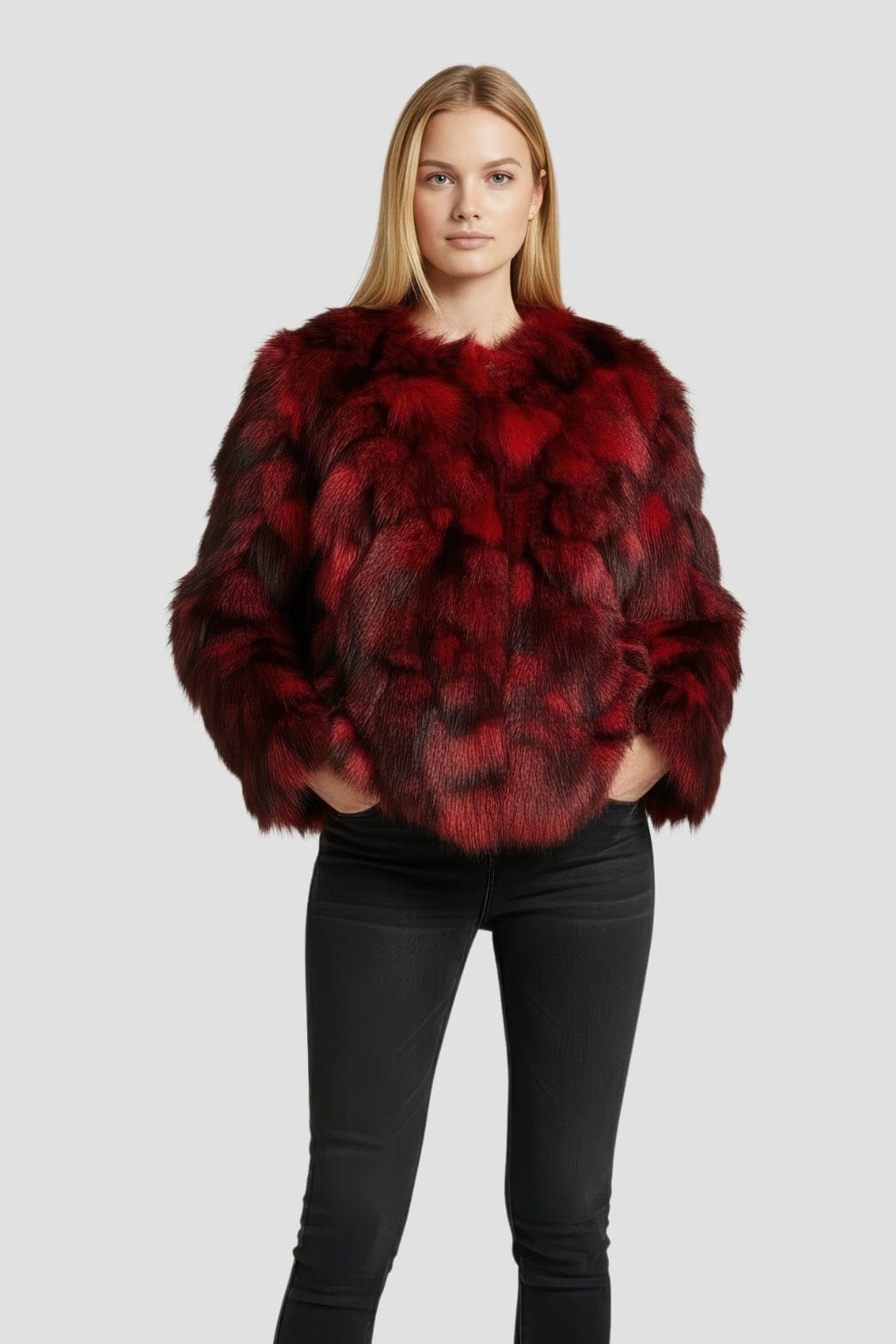 Veste fourrure femme rouge Héritage fourrure