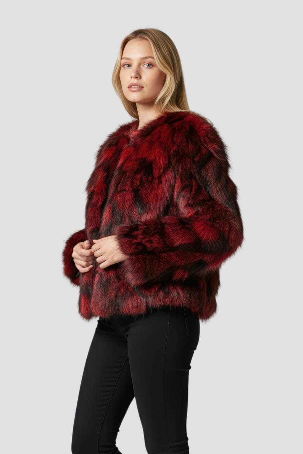 Veste fourrure femme rouge Héritage fourrure