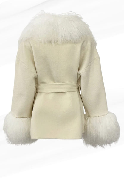 Veste fourrure mouton beige Héritage fourrure