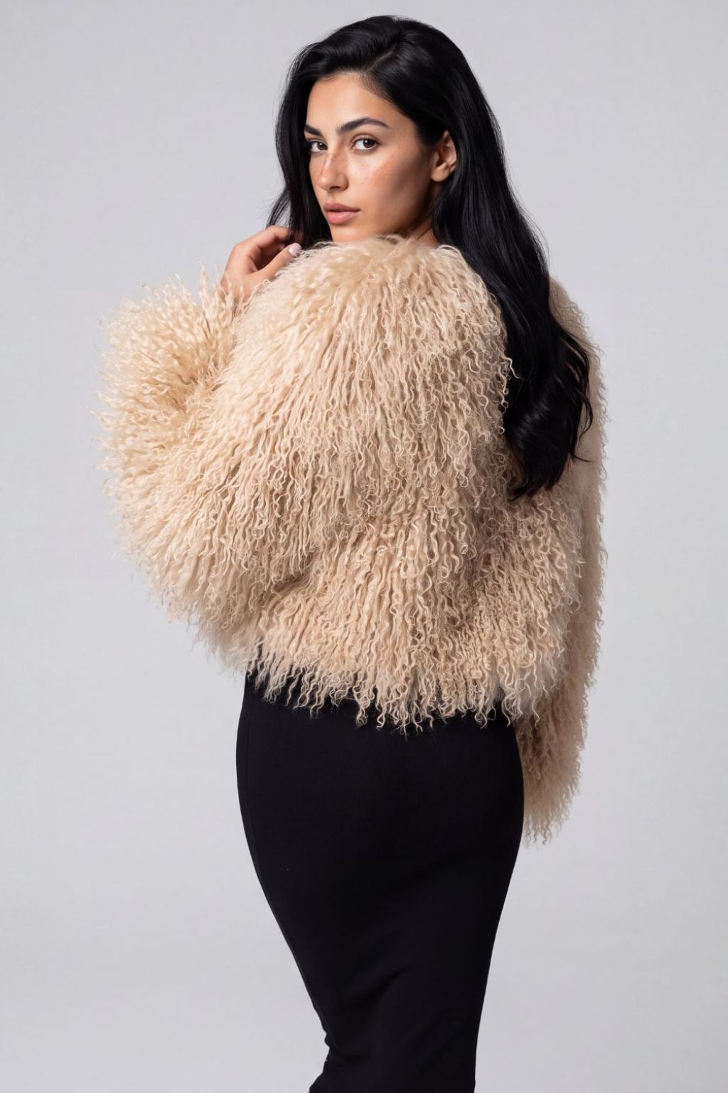 Veste fourrure mouton beige Héritage fourrure