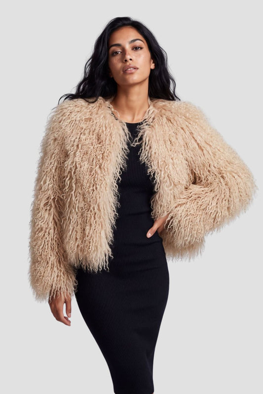 Veste fourrure mouton beige Héritage fourrure