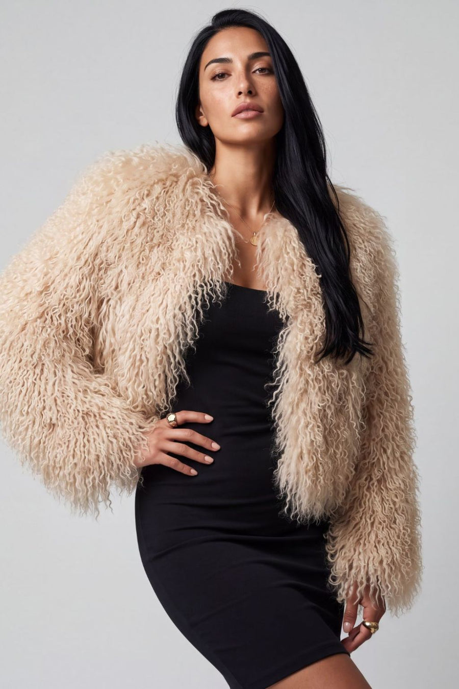 Veste fourrure mouton beige Héritage fourrure