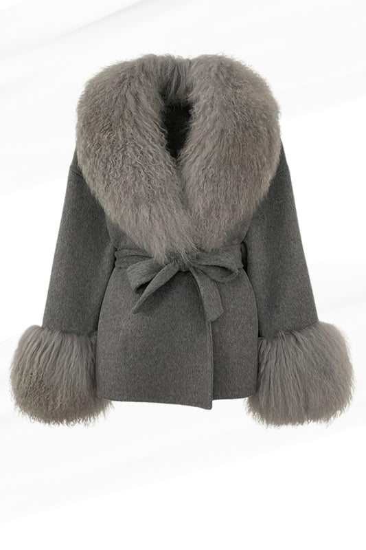 Veste fourrure mouton gris Héritage fourrure