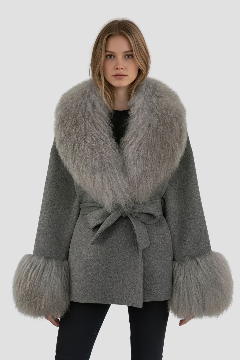 Veste fourrure mouton gris Héritage fourrure