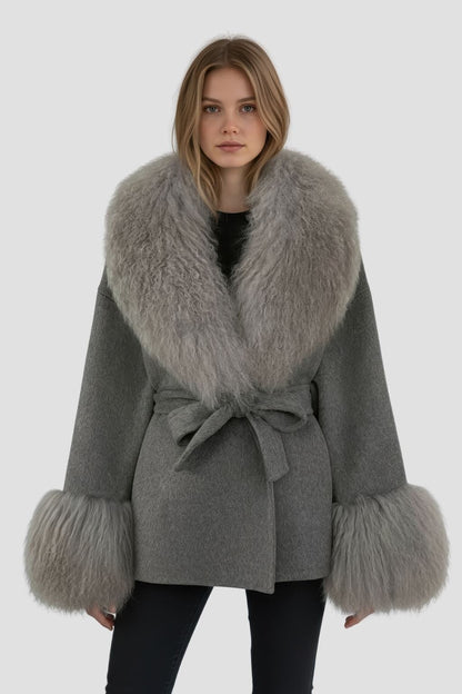 Veste fourrure mouton gris Héritage fourrure