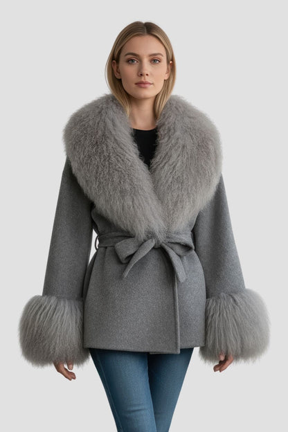 Veste fourrure mouton gris Héritage fourrure